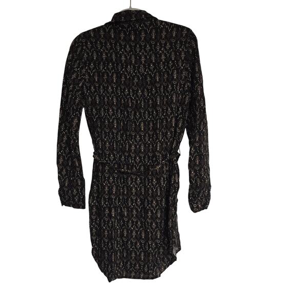 Women's Forever 21 Black Patterned Button Down Belted Shirt Dress | Size Small - Picture 2 of 11